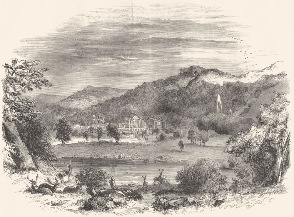 DERBYSHIRE. Chatsworth 1850 old antique vintage print picture